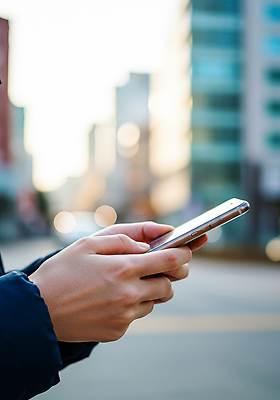 JPG 편집이미지 손 통신 거리 기술 사람 생활 스마트폰 햇빛 활발 도시 메시지 확인 의료성형뷰티 편집실사 AI인물포토 AI콘텐츠 컨셉 신체부위 핸드폰 스마트기기 태양 CG 파일형식 AI포토