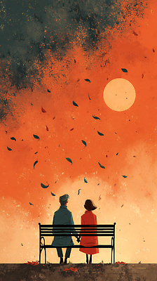 JPG 감정 여유 컬러 잎 벤치 일러스트 관계 자연 하늘 함께함 사랑 사람 풍경 노을 고요 가을 시간 저녁 명상 소통 뷰티풀 국내일러스트 AI일러스트 AI콘텐츠 자연요소 식물 계절 컨셉 의자 야간 생태계 파일형식