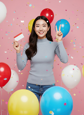 JPG 편집이미지 여자 행복 감정 얼굴 웃음 파티 모임 축하 생일 풍선 색종이 사진관 순간 자랑 의료성형뷰티 편집실사 AI인물포토 AI콘텐츠 기념일 종이 컨셉 표정 사람 이벤트 신체부위 CG 파일형식 AI포토