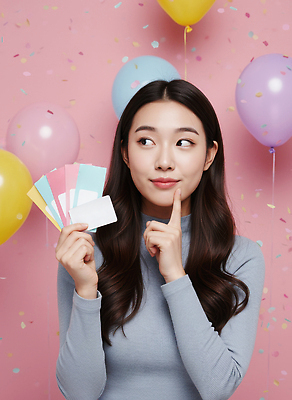 JPG 편집이미지 여자 기념일 컬러 생각 웃음 이벤트 장식 친구 파티 축하 생일 즐거움 풍선 색종이 의료성형뷰티 편집실사 AI인물포토 AI콘텐츠 감정 종이 컨셉 관계 표정 사람 CG 파일형식 AI포토