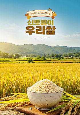 JPG 편집이미지 그릇 음식 농업 자연 풍경 초원 햇빛 평화 농사 수확 쌀 농촌 신토불이 오후 이미지편집 AI컴퓨터그래픽 AI콘텐츠 식기 산업 컨셉 곡류 태양 시골 생태계 파일형식