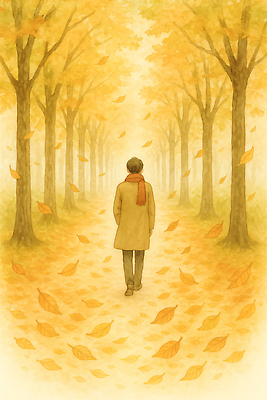 JPG 나무 남자 길 잎 일러스트 자연 풍경 일상 노란색 걷기 가을 분위기 고독 떨어짐 숲 명상 온도 길가 순간 국내일러스트 AI일러스트 AI콘텐츠 식물 계절 감정 컬러 컨셉 모션 사람 라이프 생태계 파일형식