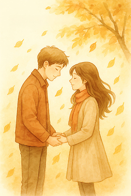 JPG 커플 행복 일러스트 관계 포옹 자연 나뭇잎 따뜻함 사랑 미소 풍경 두명 손잡기 우정 로맨틱 만남 가을 순수 소통 국내일러스트 AI일러스트 AI콘텐츠 계절 감정 컨셉 잎 안기 모션 표정 사람 친구 생태계 파일형식