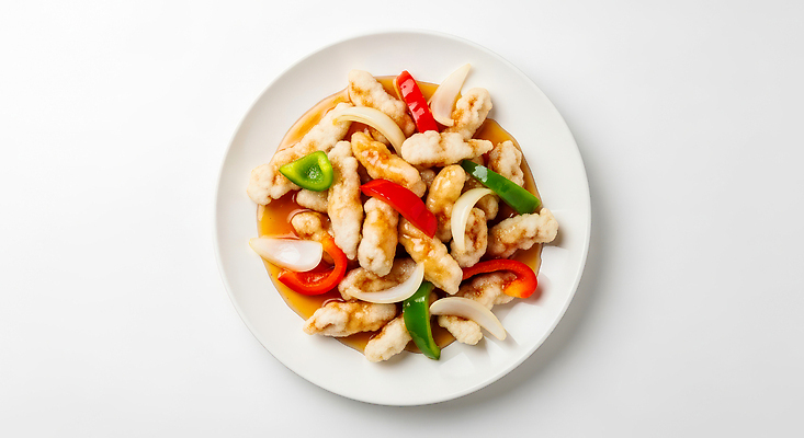 JPG 편집이미지 음식 식탁 반찬 양파 피망 요리 식사 닭고기 맛 볶음 탕수육 색감 편집실사 AI포토 AI콘텐츠 컨셉 채소 탁자 육류 중식 CG 파일형식