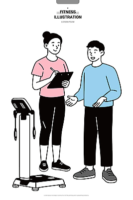 다이어트 일러스트 건강 대화 운동 건강관리 헬스 힘 헬스장 목표 몸무게 고객 상담 트레이너 성별 상담실 생활습관 국내일러스트 AI파일 컨셉 관리 말하기 습관 파일형식 벡터