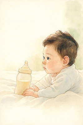 JPG 행복 어린이 엎드리기 일러스트 아침 디저트 따뜻함 미소 부모 귀여움 육아 아기 젖병 편안함 집중 호기심 장면 순간 흥미 국내일러스트 AI일러스트 AI콘텐츠 주간 감정 음식 컨셉 가족 모션 표정 사람 아기용품 감각 파일형식