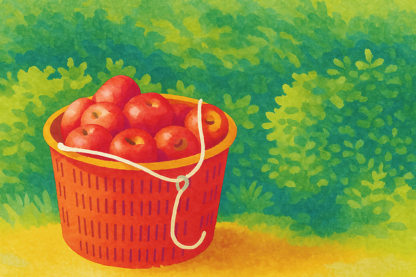 JPG 식물 농업 채소 과일 일러스트 자연 풍경 잔디 빨간색 여름 농작물 농장 바구니 정원 수확 가을 신선 사과 유기농 과일바구니 색감 국내일러스트 AI일러스트 AI콘텐츠 웰빙 계절 산업 컬러 생태계 파일형식