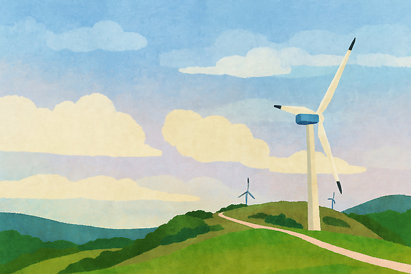 JPG 일러스트 자연 하늘 풍경 파란색 평화 환경 에너지 가을 그린에너지 바람개비 언덕 뷰티풀 국내일러스트 AI일러스트 AI콘텐츠 계절 컬러 컨셉 생태계 파일형식