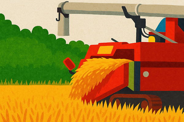 JPG 밭 농업 일러스트 자연 곡류 기술 풍경 여름 농작물 금색 수확 성장 가을 농촌 시골 작업 농부 밀 콤바인 국내일러스트 AI일러스트 AI콘텐츠 직업 계절 산업 컬러 농기구 생태계 파일형식