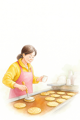 JPG 여자 음식 일러스트 재료 주방용품 아침 따뜻함 요리 주방 식사 앞치마 맛 아침식사 스웨터 준비 부침 뒤집기 호떡 맛있는 국내일러스트 AI일러스트 AI콘텐츠 주간 생활용품 컨셉 상의 모션 사람 겨울간식 파일형식