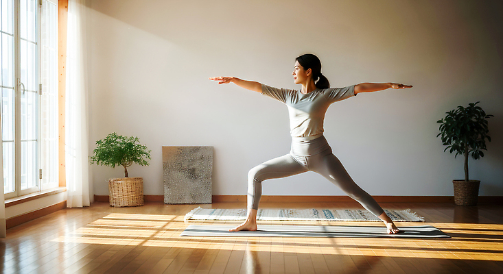 JPG 편집이미지 여자 포즈 요가 모션 아침 실내 건강 운동 평화 스트레칭 매트 집중 명상 오후 의료성형뷰티 편집실사 AI인물포토 AI콘텐츠 주간 웰빙 컨셉 사람 내부 CG 파일형식 AI포토