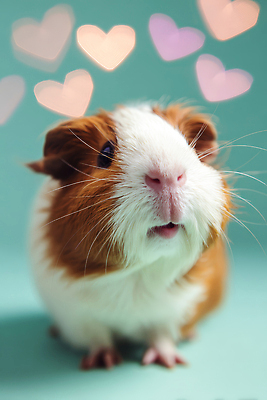 JPG 동물 편집이미지 포즈 백그라운드 장신구 털 사랑 웃음 친구 반려동물 귀여움 하트 기니피그 밝은색 이미지편집 AI컴퓨터그래픽 AI콘텐츠 모양 감정 컨셉 포유류 관계 표정 파일형식