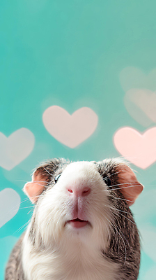 JPG 편집이미지 행복 포즈 사랑 반려동물 카메라 귀여움 하트 오브젝트 파란배경 기니피그 이미지편집 AI컴퓨터그래픽 AI콘텐츠 모양 동물 감정 백그라운드 컨셉 포유류 파란색 전자제품 파일형식