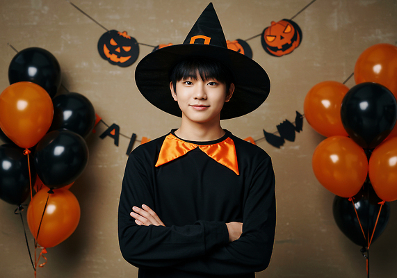 JPG 편집이미지 옷 백그라운드 호박 이벤트 소년 장식 파티 검은색 축제 주황색 할로윈 마법사 자신감 마녀 풍선 의료성형뷰티 편집실사 AI인물포토 AI콘텐츠 남자 감정 어린이 컬러 채소 CG 파일형식 AI포토