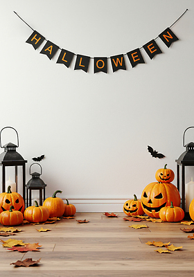 JPG 편집이미지 전통 기념일 예술 호박 실내 장식 축제 공간 할로윈 현수막 랜턴 분위기 홈파티 편집실사 AI포토 AI콘텐츠 컨셉 채소 조명 이벤트 내부 파티 CG 파일형식