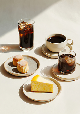 JPG 편집이미지 커피 음료 탁자 디저트 햇빛 쿠키 케이크 카페 달콤 편안함 아이스커피 블랙커피 오후 편집실사 AI포토 AI콘텐츠 음식 가구 태양 상점 감각 맛 CG 파일형식