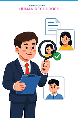 남자 일러스트 비즈니스 직장 관리 사무실 인사 업무 검사_조사 면접 일자리 평가 이력서 과정 역할 인력 채용 국내일러스트 AI파일 컨셉 회사 사람 예절 작업 파일형식 벡터