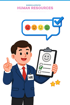 일러스트 비즈니스 협력 직장 표정 관리 설명 인사 작업 결과 직원 평가 소통 긍정적 부정적 설문조사 설문지 체크리스트 피드백 국내일러스트 AI파일 감정 컨셉 회사 모션 예절 파일형식 벡터