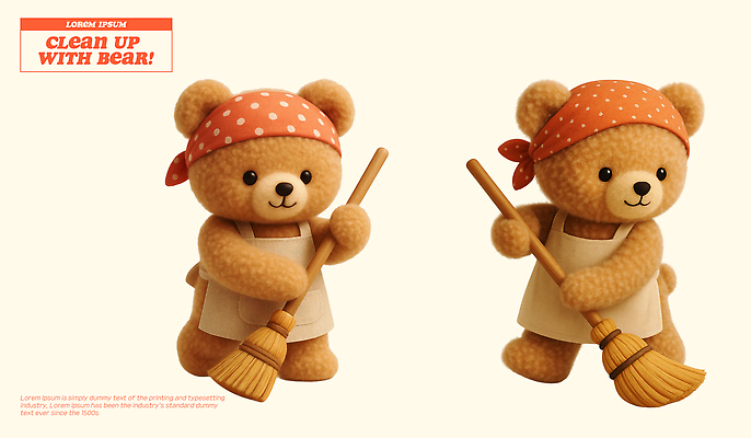PSD 동물 편집이미지 캐릭터 행복 인형 곰 주방용품 3D캐릭터 웃음 귀여움 주방 청결 곰인형 도구 청소 정리 아이템 빨간띠 편집3D 감정 스포츠용품 생활용품 컨셉 포유류 표정 3D 끈 위생 파일형식