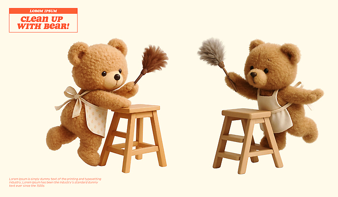 PSD 편집이미지 인형 포즈 의자 곰 모션 놀이 3D캐릭터 일상 장난감 귀여움 곰인형 청소도구 청소 즐거움 오브젝트 편집3D 동물 캐릭터 감정 가구 컨셉 포유류 라이프 3D 도구 파일형식