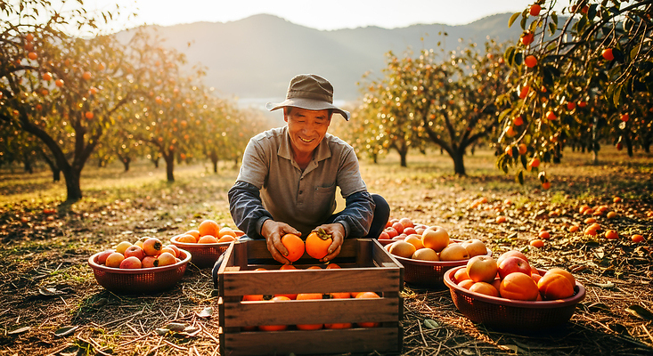 JPG 편집이미지 농업 과일 자연 풍경 농작물 햇빛 농장 바구니 일몰 수확 작업 농부 지역 의료성형뷰티 편집실사 AI인물포토 AI콘텐츠 직업 산업 태양 노을 CG 생태계 파일형식 AI포토