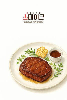 PSD 접시 음식 일러스트 육류 스테이크 요리 장식 레스토랑 식사 고급 맛 먹이 허브 정성 국내일러스트 식물 식기 컨셉 식재료 서양음식 식당 파일형식