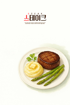 PSD 접시 채소 일러스트 반찬 감자 건강 스테이크 요리 식사 맛 저녁 프레젠테이션 아스파라거스 갈비 주말 고기요리 국내일러스트 식기 음식 컨셉 서양음식 육류 야간 파일형식