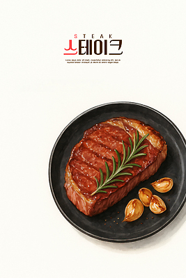 PSD 음식 일러스트 디저트 육류 스테이크 요리 레스토랑 식사 소고기 신선 이탈리아음식 맛 저녁 허브 고기요리 구운마늘 푸짐 국내일러스트 식물 컨셉 식재료 서양음식 마늘 식당 야간 파일형식