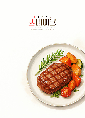 PSD 접시 음식 채소 일러스트 건강 육류 스테이크 요리 레스토랑 식사 신선 맛 그릴 저녁 맛있는 국내일러스트 식기 컨셉 식재료 주방용품 서양음식 식당 야간 파일형식