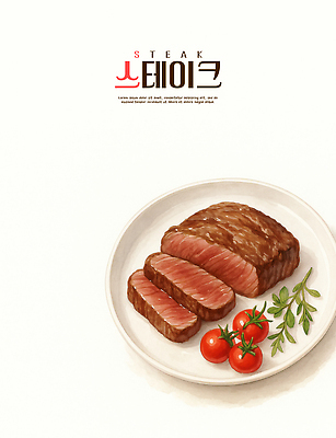 PSD 음식 토마토 일러스트 육류 스테이크 요리 레스토랑 식사 신선 저녁 구이 허브 프레젠테이션 레시피 맛있는 국내일러스트 식물 채소 식재료 서양음식 식당 야간 파일형식