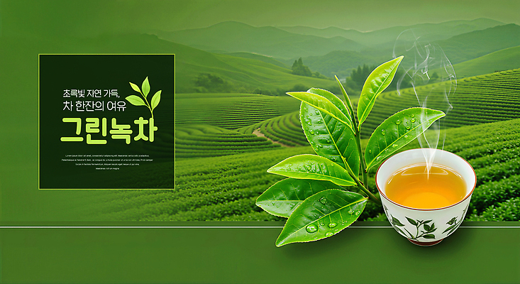 JPG 편집이미지 여유 음료 자연 풍경 초록색 농장 신선 찻잔 녹차 향 찻잎 차밭 이미지편집 AI컴퓨터그래픽 AI콘텐츠 감정 컬러 밭 농업 잔 차_음료 생태계 파일형식