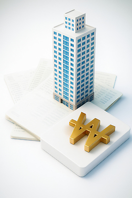 JPG 모델 편집이미지 디자인 상징 백그라운드 비즈니스 부동산 건물 금융 숫자 모형 금색 모던 문서 장면 편집실사 AI컴퓨터그래픽 AI콘텐츠 문자 건축물 컬러 경제 재산 CG 파일형식