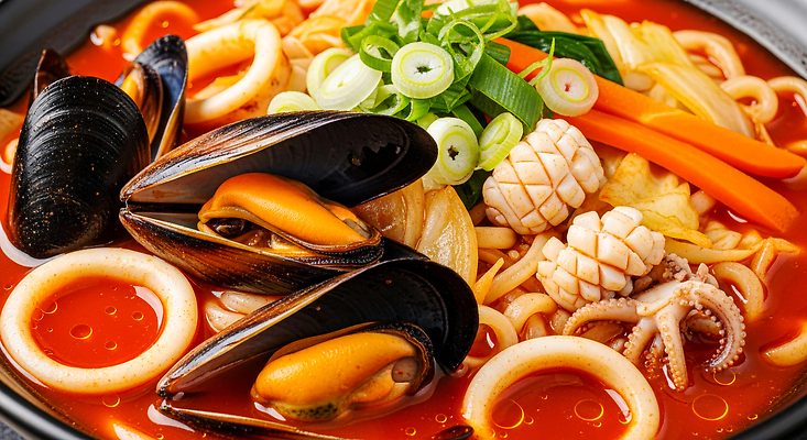 JPG 편집이미지 한식 바다 양파 요리 당근 신선 해산물 오징어 매움 홍합 국물 짬뽕 대파 해물짬뽕 휘핑 편집실사 AI포토 AI콘텐츠 음식 채소 어패류 연체동물 뿌리채소 수중동물 맛 CG 파 파일형식