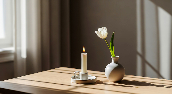 JPG 편집이미지 여유 촛불 탁자 그림자 장식 빛 인테리어 평화 꽃병 공간 방 튤립 흰색 편집실사 AI포토 AI콘텐츠 디자인 꽃 감정 컬러 가구 컨셉 초 CG 파일형식