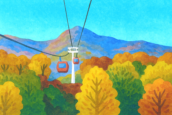 JPG 나무 컬러 여행 단풍 일러스트 자연 하늘 리조트 산 풍경 야외 하이킹 가을 숲 편안함 케이블카 어드벤처 국내일러스트 AI일러스트 AI콘텐츠 식물 계절 잎 레저 감각 생태계 파일형식