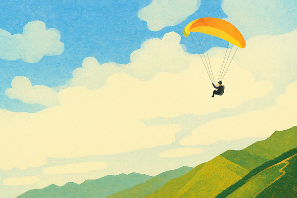 JPG 감정 스포츠 여행 일러스트 모션 자연 하늘 레저 산 풍경 여름 자유 도전 가을 비행 체험 모험가 상쾌 패러글라이딩 국내일러스트 AI일러스트 AI콘텐츠 계절 컨셉 생태계 파일형식