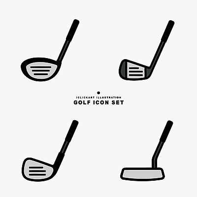 도형 아이콘 디자인 스포츠 골프 모션 노란색 장비 게임 클럽 아이언 퍼터 스타일 2D아이콘 AI파일 컬러 놀이 구기 파일형식 벡터