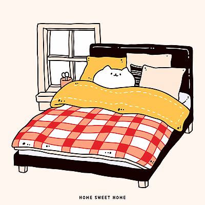 디자인 일러스트 창문 침구 휴식 주택 일상 생활 장식 평화 고양이 방 침대 포근함 편안함 담요 오브젝트 드로잉 국내일러스트 AI파일 가구 컨셉 포유류 미술 건물 라이프 반려동물 감각 파일형식 벡터