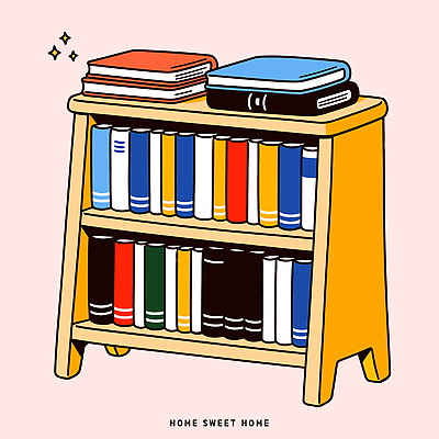 디자인 컬러 일러스트 가정 책장 책 학습 인테리어 독서 공책 서재 편안함 오브젝트 정리 뷰티풀 주거공간 참고서 책더미 국내일러스트 AI파일 교육 가구 문구용품 공간 감각 무더기 파일형식 벡터