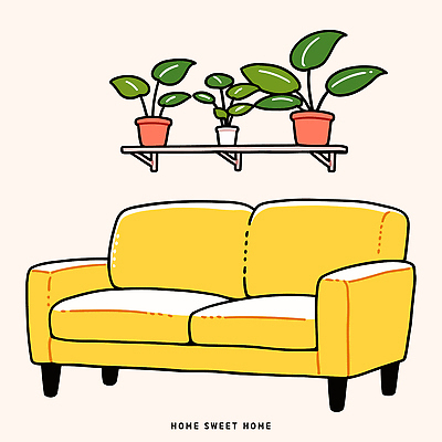 화초 거실 일러스트 가정 자연 선반 주택 인테리어 소파 노란색 편안함 모던 심플 생활공간 국내일러스트 AI파일 식물 디자인 컬러 가구 의자 건물 감각 생태계 파일형식 벡터