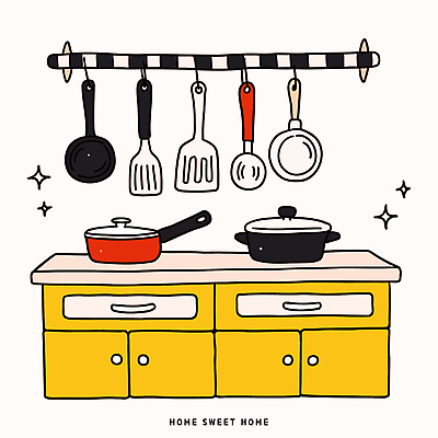 음식 컬러 일러스트 가정 주방용품 수저 요리 인테리어 주방 냄비 편안함 고객 조리대 정리 국내일러스트 AI파일 식기 디자인 생활용품 감각 솥 파일형식 벡터