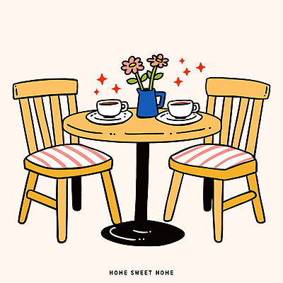 디자인 꽃 커피 의자 일러스트 가정 탁자 휴식 주택 따뜻함 대화 일상 인테리어 평화 꽃병 공간 만남 편안함 오브젝트 뷰티풀 국내일러스트 AI파일 식물 음료 가구 컨셉 말하기 건물 라이프 감각 파일형식 벡터
