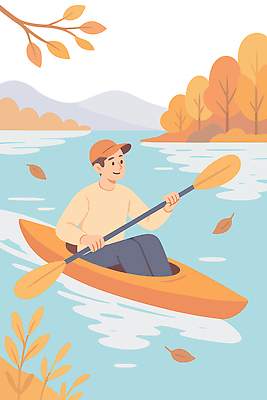 나무 남자 여유 스포츠 컬러 여행 단풍 일러스트 자연 레저 취미 물 강 야외활동 평화 수영 가을 수상스포츠 강가 즐거움 카약 국내일러스트 AI파일 자연요소 식물 계절 감정 컨셉 잎 사람 생태계 파일형식 벡터