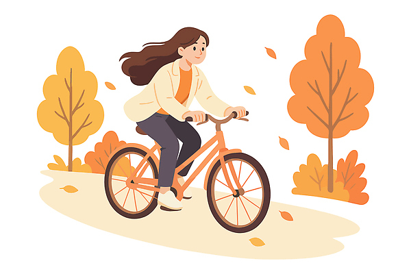 나무 여자 감정 여유 컬러 여행 일러스트 모션 자연 바람 휴식 풍경 일상 운동 자전거 주황색 가을 즐거움 친환경 라이딩 국내일러스트 AI파일 자연요소 식물 계절 컨셉 날씨 건강 사람 라이프 환경 바이크 생태계 파일형식 벡터