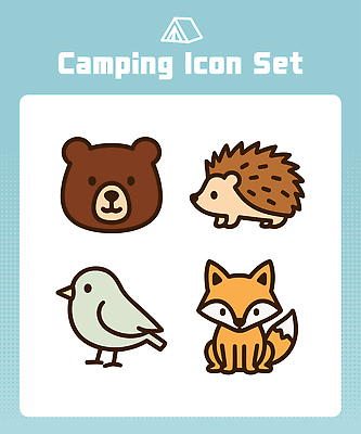 동물 아이콘 캐릭터 디자인 백그라운드 곰 자연 조류 세트 귀여움 캠핑 그림 여우 고슴도치 2D아이콘 AI파일 컨셉 포유류 레저 생태계 파일형식 벡터