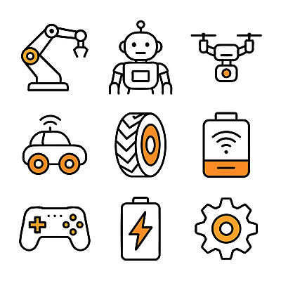 아이콘 산업 자동차 미래 첨단산업 기술 기계 장비 게임기 건전지 스마트 로봇 전자 혁명 드론 자동화 전기자동차 2D아이콘 AI파일 육상교통 컨셉 파일형식 벡터