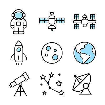 아이콘 별 지구 과학 첨단산업 우주 망원경 행성 인공위성 로켓 달 파일럿 우주선 탐사 우주정거장 2D아이콘 AI파일 자연요소 직업 산업 통신 파일형식 벡터