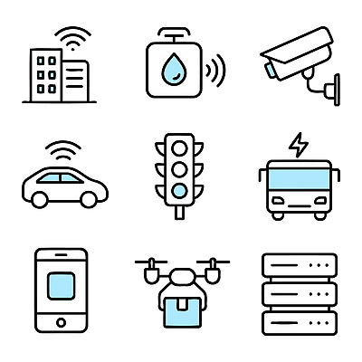 아이콘 교통 통신 자동차 정보통신 버스 첨단산업 기술 안전 자료 신호등 감시카메라 드론 서버 센서 자동화 2D아이콘 AI파일 산업 육상교통 대중교통 카메라 정보 파일형식 벡터