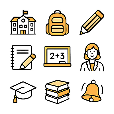 아이콘 학생 교육 학사모 학교 수업 학용품 책 학습 연필 공책 칠판 종 2D아이콘 AI파일 모자_잡화 졸업 문구용품 필기구 파일형식 벡터