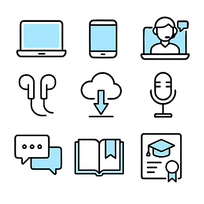 아이콘 학생 교육 이어폰 실험 노트북 전자제품 스마트폰 디지털 교양 마이크 학습도구 다운로드 교훈 온라인강의 채팅 2D아이콘 AI파일 음향기기 핸드폰 스마트기기 강의 교육용품 파일형식 벡터 언택트
